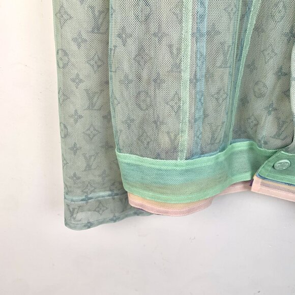 Louis Vuitton Sheer Monogram Jacket Mens Button-Up Size 50 Mint Green Polyamide - Picture 4 of 8